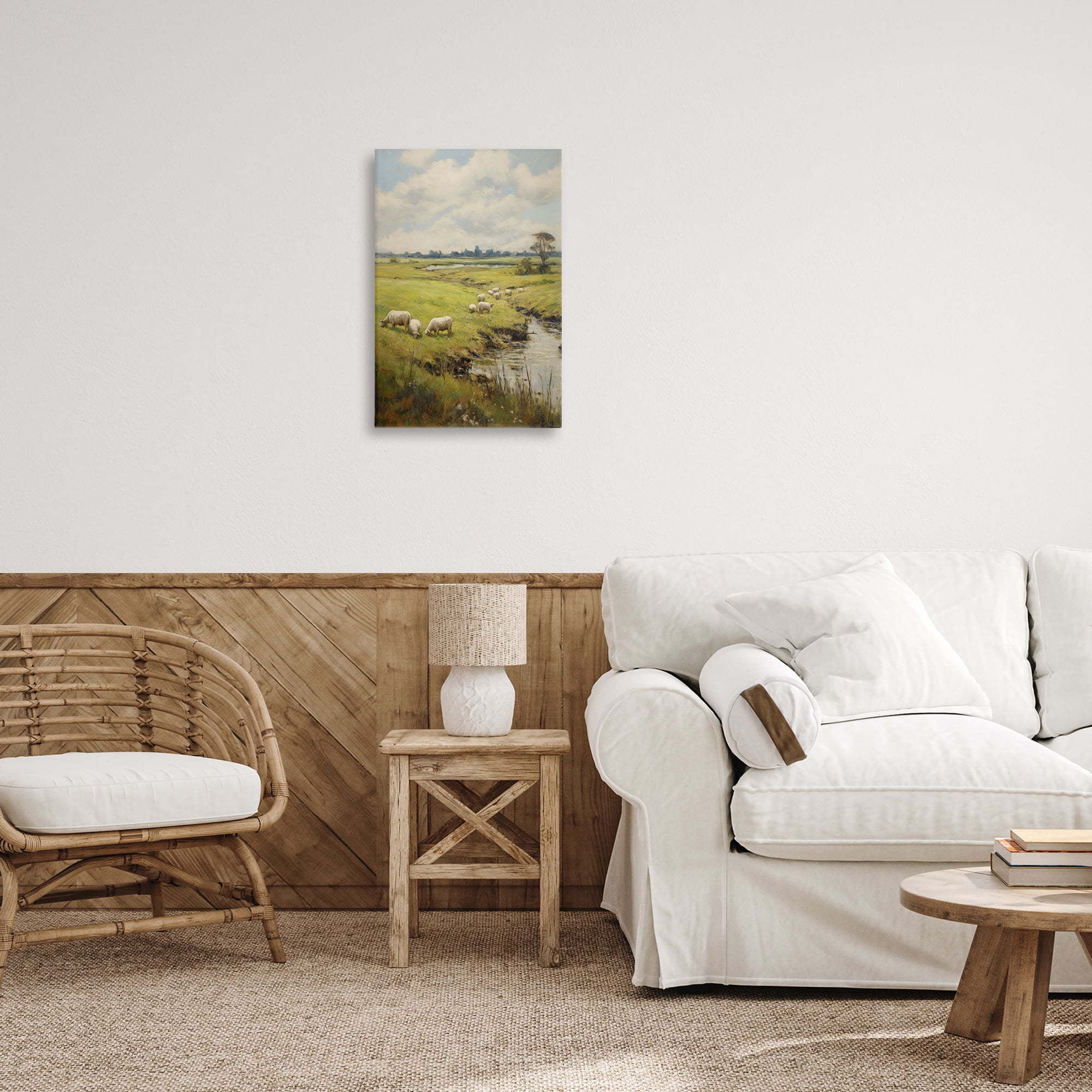 Stupell Industries Grazing Sheep Countryside Landscape Painting Gallery Wrapped Canvas Art Print Wall Art, 16 x 24