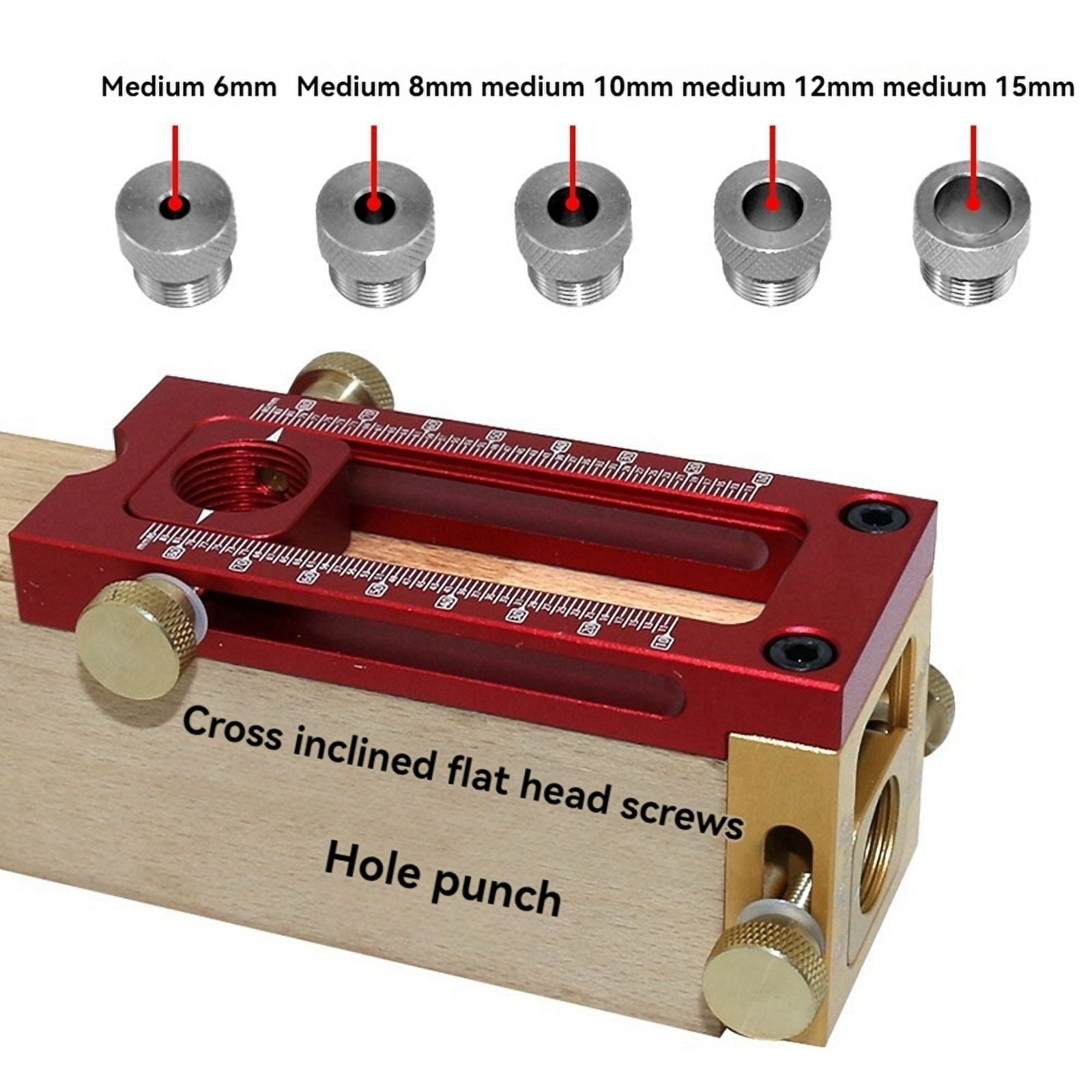 2 in 1 Drill Guide Doweling Jig Bed Cabinet Screw Punch Locator Woodworking Hole Drill Bit Set 5-Hole 6/8/10/12/15mm1 x 2 In 1 Drill Guide Doweling Jig set