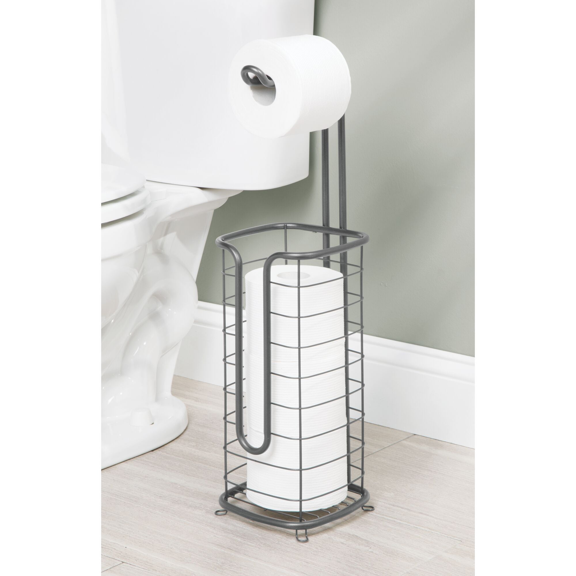TomCare Toilet Paper Holder Toilet Paper Stand with Raised Feet Metal Bathroom Accessories Tissue Paper Dispenser Free Standing