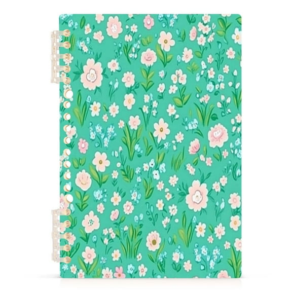 Mint Green Floral Pattern A5 8.3x5.7in PP Notebook, Adjustable Rings, 60 Sheets, Diary or Journey Note