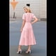thumbnail image 3 of Vestido de Larga con Cuello en V, Plisado y Mangas Abullonadas, Rosa L, 3 of 4
