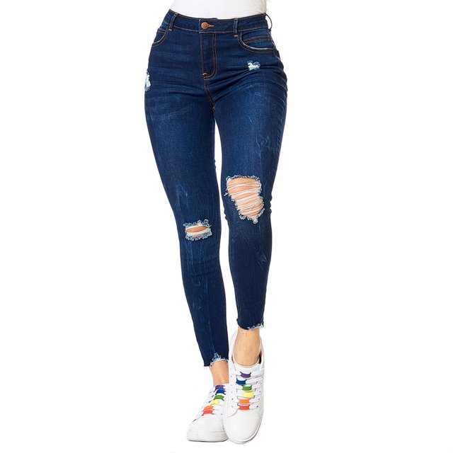 INCÃGNITA Jeans Corte Colombiano Rasgado Stretch Juvenil Mujer Azul Casual 110080 azul 7 Incógnita 110080