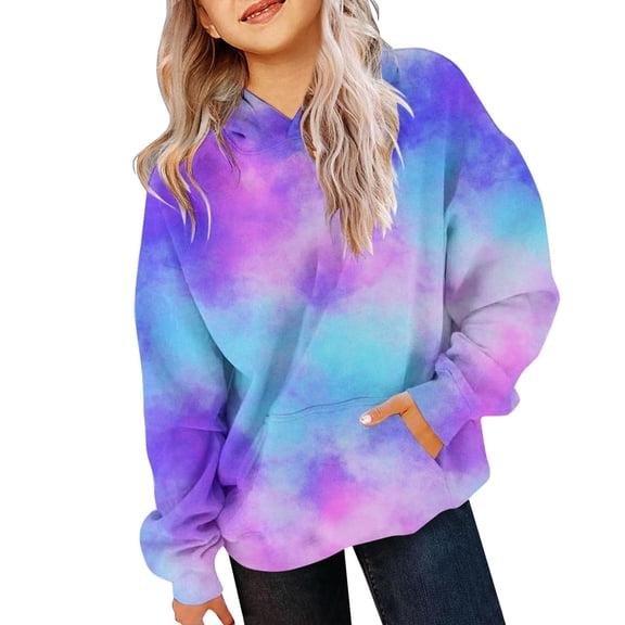 Mercatoo Oversized Gradient Color Hoodies for Girls Long Sleeve Cotton Pullover Hoodie Sweatshirts Trendy Cute Teen Kids Clothes