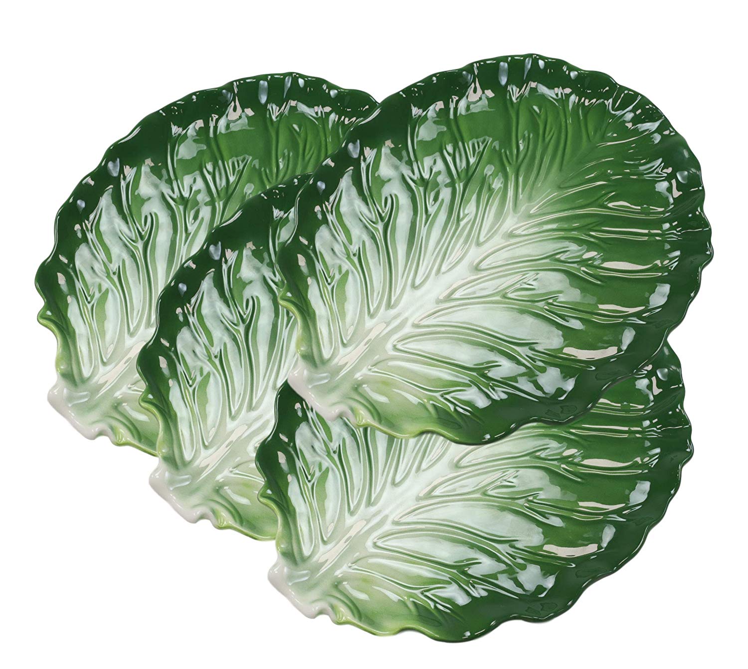 Ebros Ceramic Iceberg Lettuce Leaf Serving Platter Dinner Plate
