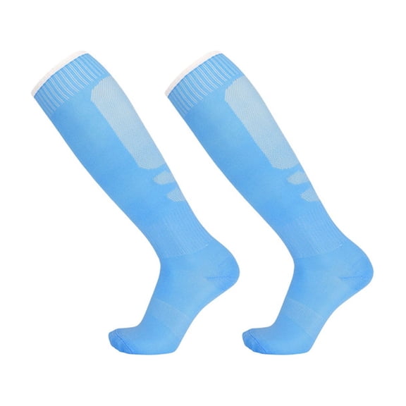 FSYBOA Boys Athletic Socks Size 5-17T, Knee-High Basketball Stretch Breathable Kids Soccer Socks Light Blue