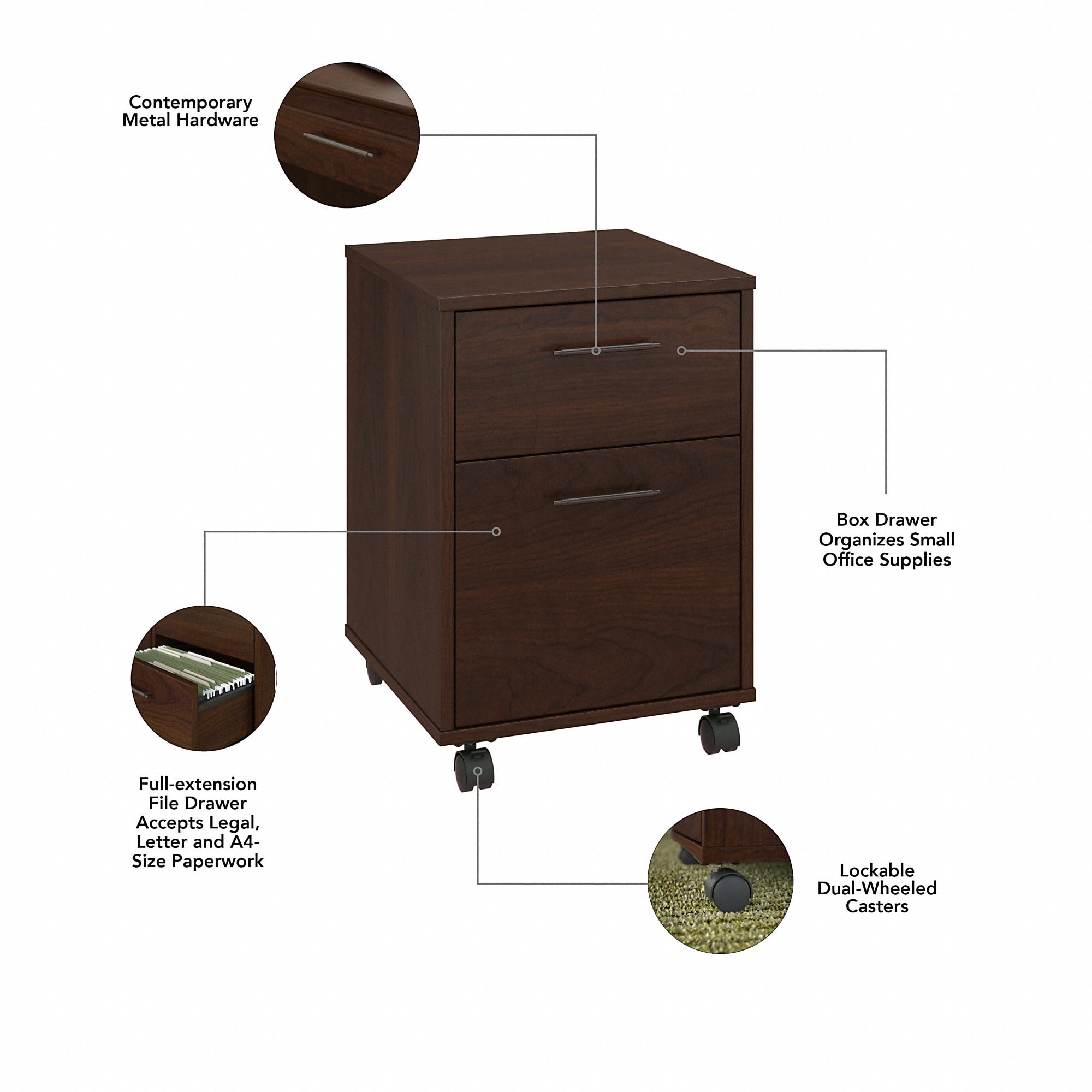 Bush Furniture Key West 2 Drawer Mobile File Cabinet in Bing Cherry