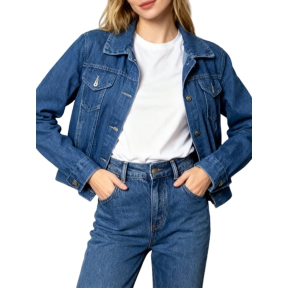 Women'S Denim Jackets Cropped Long Sleeve Basic Button Down Crop Jean Shacket with Pockets Blue XL