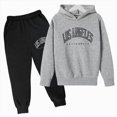 thumbnail image 2 of KPOPLK Kids Fall Hoodie Outfit Set Boy Letter Print Long Sleeve Hooded Sweatshirt and Jogger Pant Winter 2Piece 2-12Years(7-8 Years,Dark Gray), 2 of 4