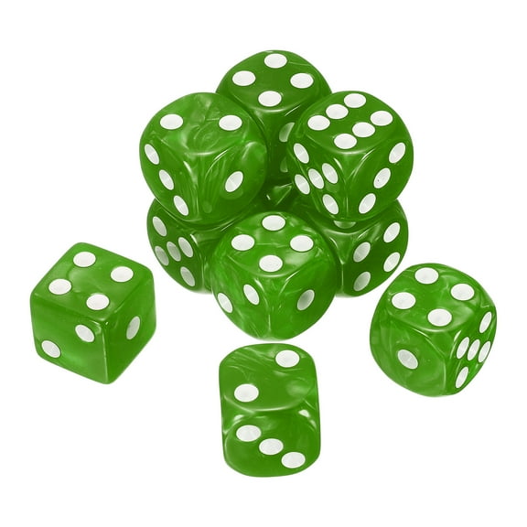 10Pack 6 Sided Colored Standard Dice, Acrylic D6 Mini Polyhedral Pearl Pattern Game Dice Set for Table Games or Math Learning, Green/White Point