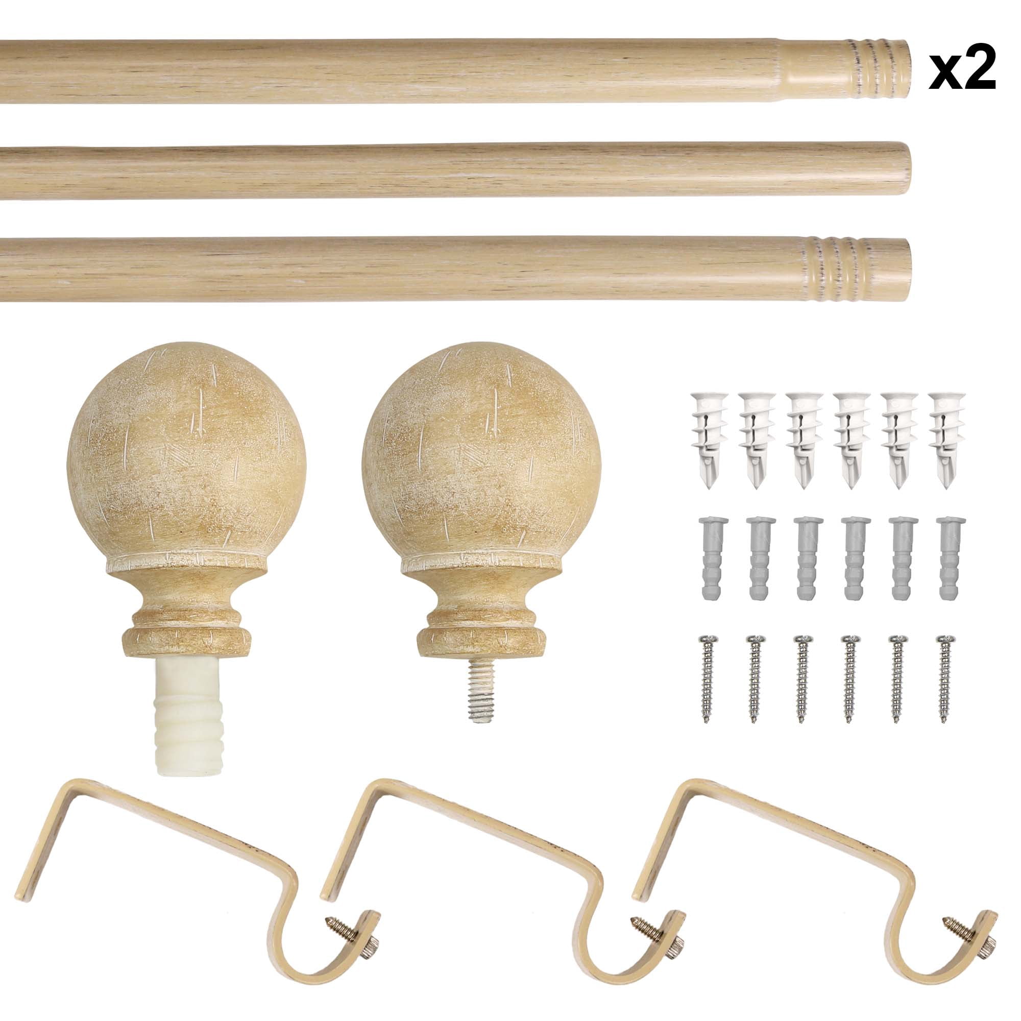 Mainstays 3/4" Faux Wood Ball Single Curtain Rod Set, 25-84"