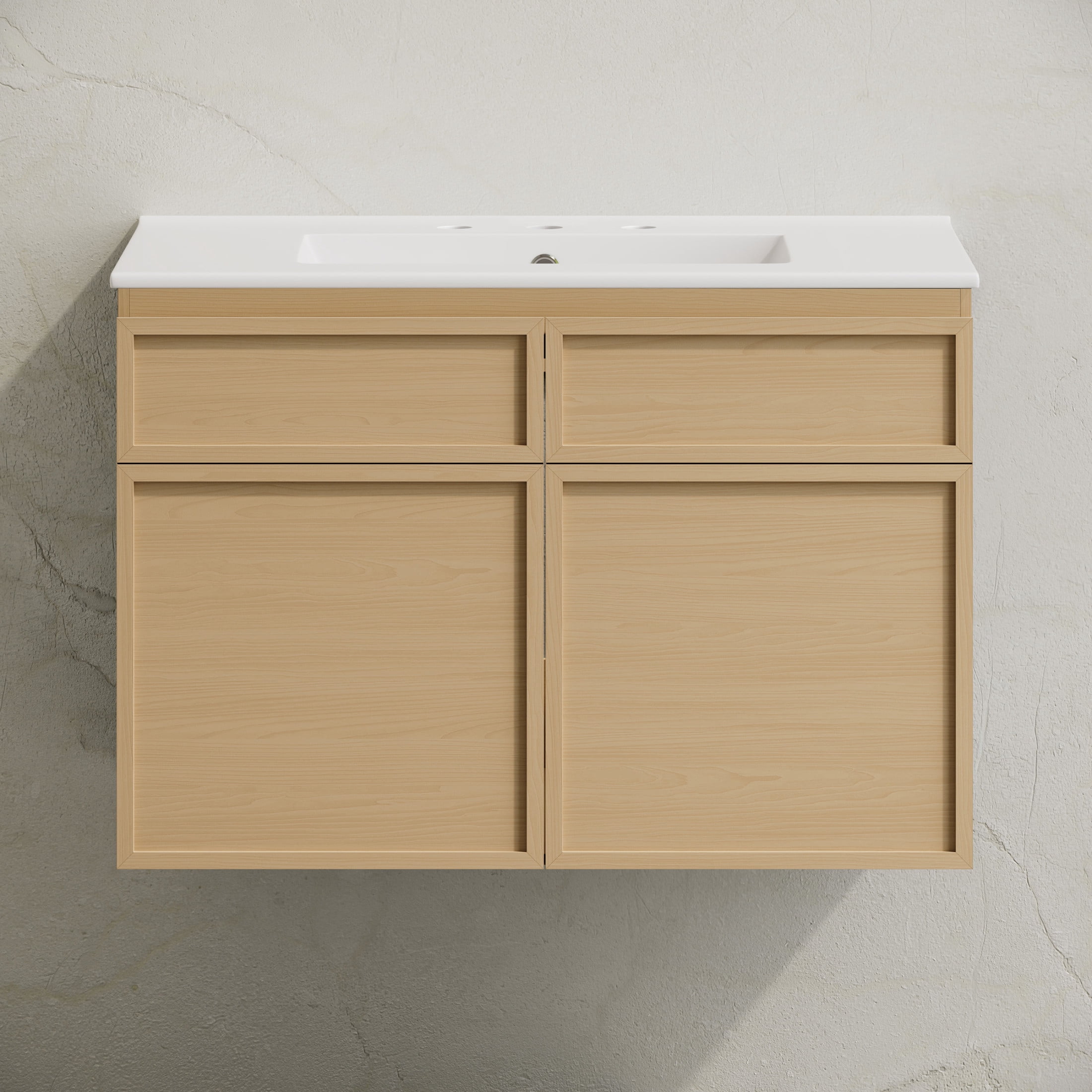 St. Tropez 30" Wall-Mounted Bathroom Vanity in Natural Oak with 3-Hole Widespread Sink Top