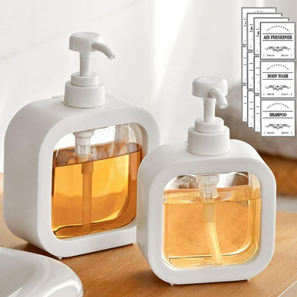 Distributeur de Savon, Distributeur de Savon de Cuisine Rechargeable et Distributeur de Savon de Salle de Bain, Distributeur de Savon avec Étiquette Étanche, Distributeur de Liquide Vaisselle, 300ML, 2 Pcs