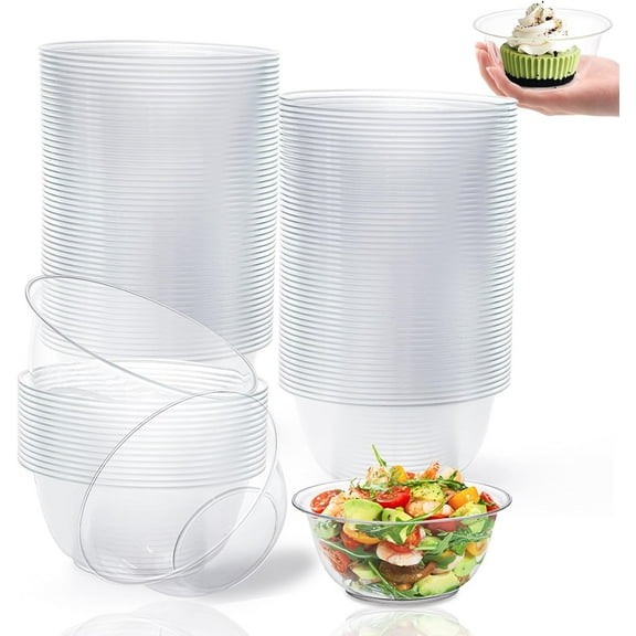 100 Pack Clear Premium Plastic Bowls, 12 OZ Disposable Hard Soup Bowl Salad Bowl, Dessert Size Party Bowls For Wedding, Catering, Parties, Buffets, Events, Or Everyday Use