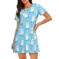 thumbnail image 1 of Fotbe Skating Poodle Fun Bata de Dormir para Mujer con Estampado, Camisón de Algodón de Manga Corta, Ropa de Dormir Casual, 1 of 6