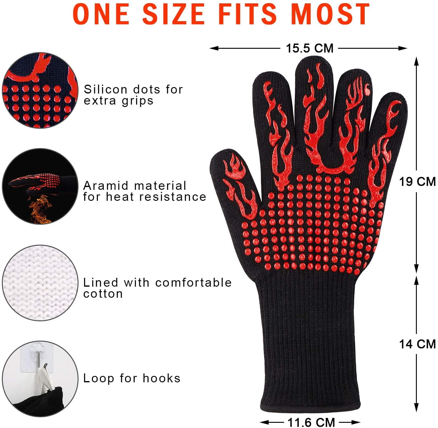 Milcea Grill Gloves 800 ° C Oven Gloves BBQ Gloves Heat Resistant G