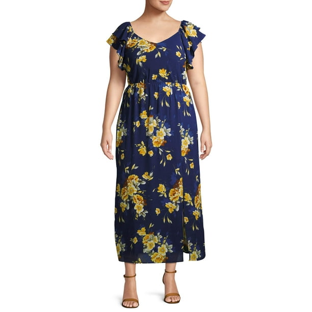 Monteau - Monteau Women's Plus Size Woven Floral Maxi Dress with Bottom ...