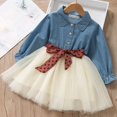 thumbnail image 4 of Vestido de moda para niñas de primavera y otoño, linda falda de malla de costura de vaquero + conjunto de cinturón de punta de onda desmontable, 4 of 6