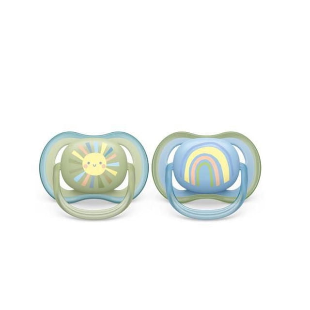 Philips Avent Ultra Air Pacifier 0-6m, smiling sun / blue rainbow, 2 pack, SCF085/58