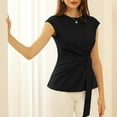 thumbnail image 5 of Yubnlvae Women's Tie-Front V-Neck T-Shirt – Asymmetrical Hem, Slim Fit, Stylish Casual Top Black S, Women Casual V-Neck T-Shirts Short Sleeve Tops Blouses Blouse Tops, 5 of 7