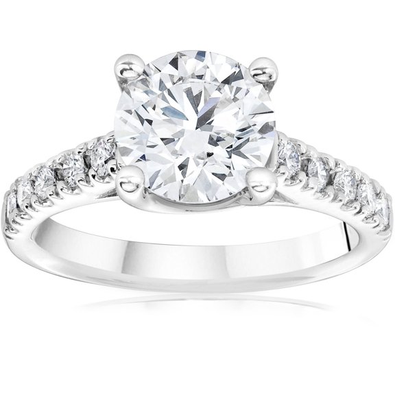 Pompeii Certified 2 1/2Ct Diamond Cathedral Engagement Ring 14k White Gold Lab Grown