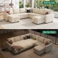 thumbnail image 6 of Marrber U-Shaped Sectional Sofa with Pull Out Bed and Storage, Modern Convertible Sleeper Sectional for Living Room, Apartment, Includes 2 Chaise Lounges, Beige Linen Fabric, 6 of 8