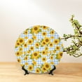thumbnail image 6 of Daiia Blue White Plaid Sunflower Printed Pattern Ceramic Plate Dinner Plates Bone China Decorative Plates with Display Stand Art Ceramic Ornaments for Wall Hanging Decoration-7in, 6 of 6