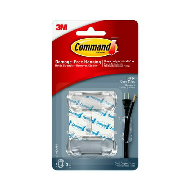 3M Command 17303CLR Large Cord Clips Hooks Extension Cord Cables Computer  Cords Organizer Indoor Damage Free Strong Hold 2 Clips 3 Strips Per Pack  Clear, 12-Pack 
