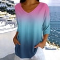 thumbnail image 2 of Tqcoqu Women's V Neck Tunic Tops,3/4 Sleeve Gradient Print Casual Loose Daily Wear Tops,Blue-1 Women's S-XXL, 2 of 6