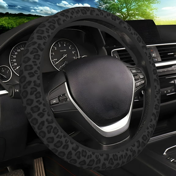 RIONIMA 2026 New Black Leopard Print Cheetah Elastic Steering Wheel Cover,Non-Slip Breathable Neoprene Steering Wheel Covers,Women Leopard Car Accessories,Universal 15 Inch Fit Auto,Suvs,Truck