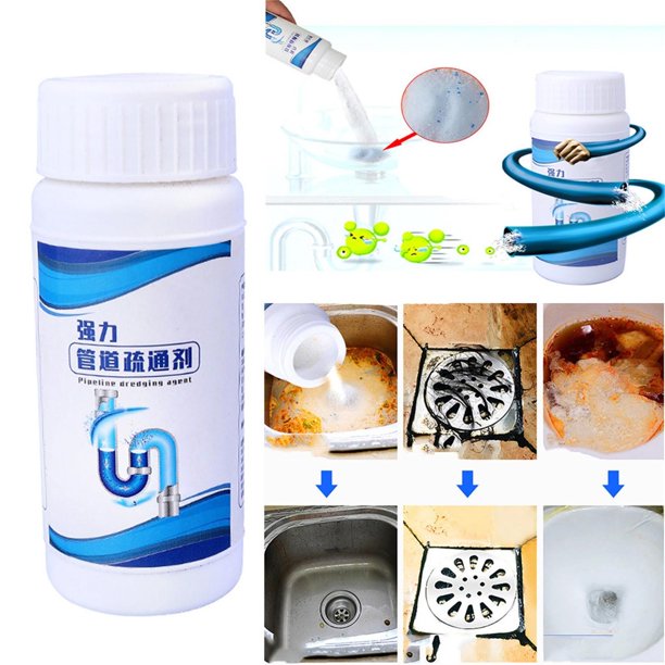 Limpiador de desagües en polvo de rápida espuma | Desatascador enzimático para desagües de inodoro, lavabo y ducha | Limpiador desodorante concentrado de 110 g para cocina y baño