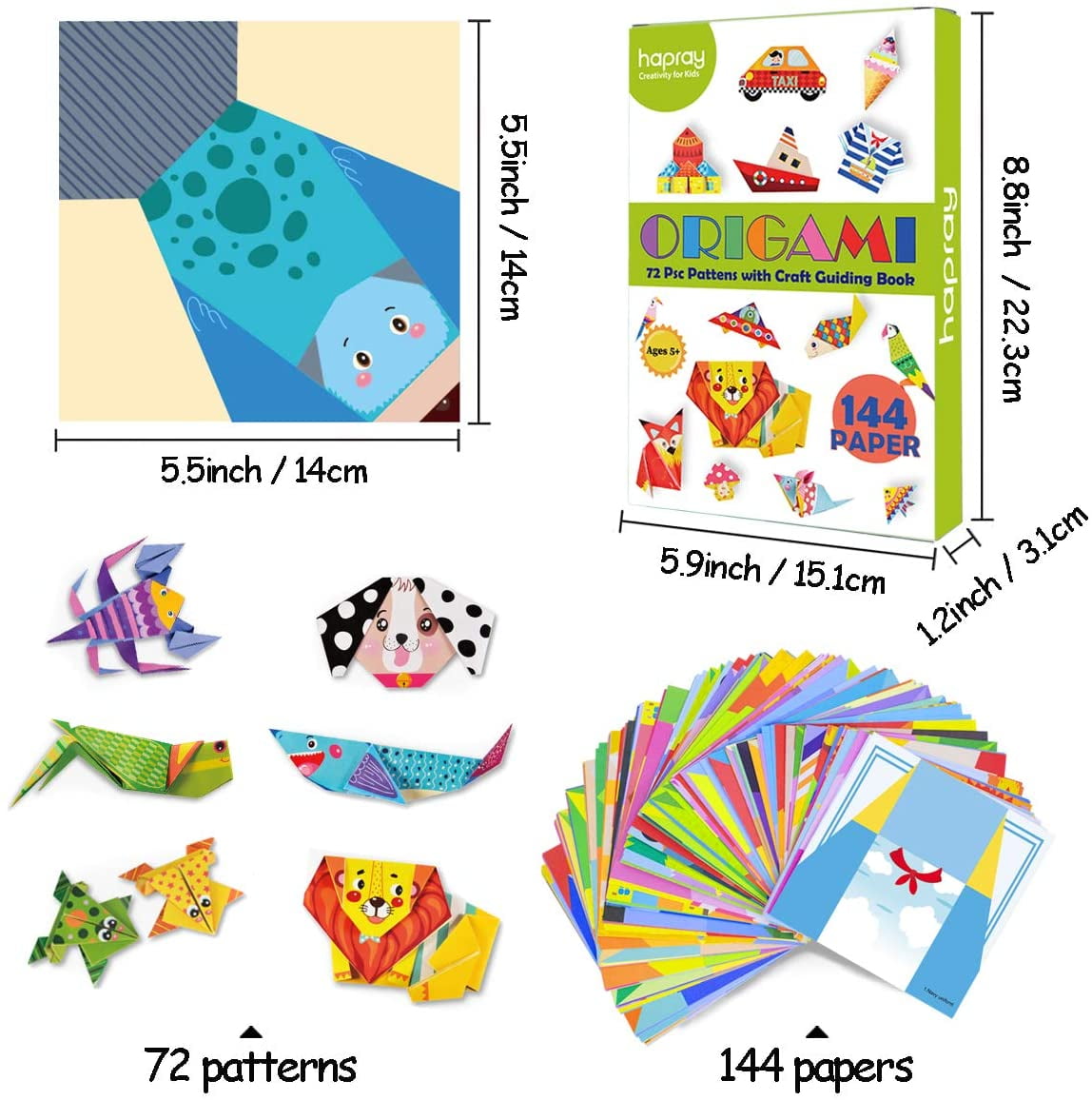 Origami Kit 144 sheets Origami Paper for Kids 72 Patterns with Craft  Guiding Book