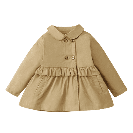 

Kucnuzki 6 Months Baby Girls Winter Dress Causal Dress 9 Months Long Sleeve Solid Color Ruffled Layer Casual Lapel Collar Thin Windcoat Button Dress Khaki