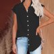 thumbnail image 5 of Ichuanyi Womens Swimsuits Clearance Shirts For Women Summer Casual Cotton Linen Short Sleeve T Shirt Loose Fit Button Down Lapel Solid Color Tees Ichuanyi Ichuanyi, 5 of 7