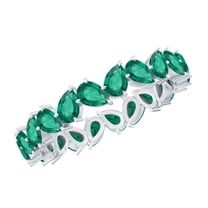 Rosec Jewels Pear Shape Lab Grown Emerald Eternity Ring for Women - AAAA Grade, 14K White Gold, US 4.00