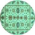 thumbnail image 1 of Ahgly Company Machine Washable Indoor Round Abstract Turquoise Blue Modern Area Rugs, 8' Round, 1 of 4