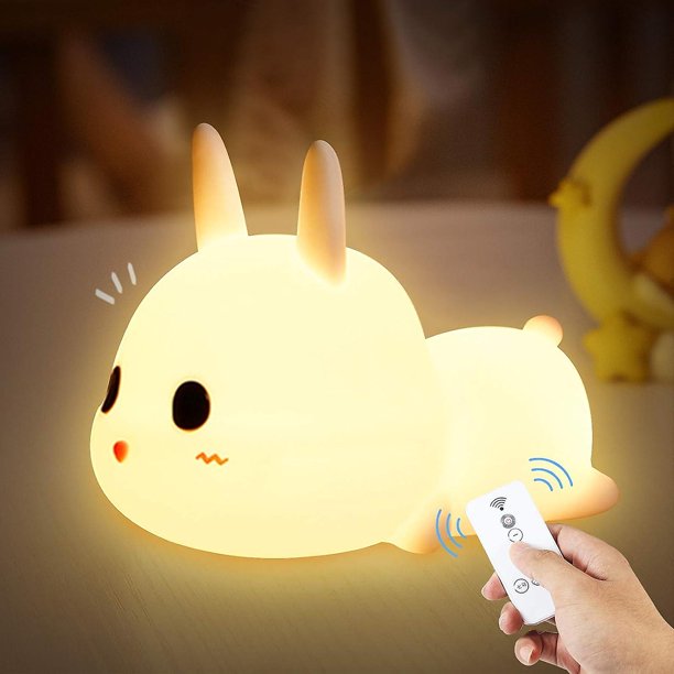 Luz nocturna portátil para niños, lámpara de conejo de silicona LED de 7 colores, lámpara para habitación de bebé, lámpara que cambia de color linda recargable por USB con control remoto