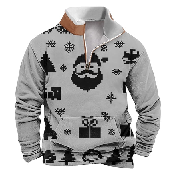 Sudadera sin capucha para hombre, informal, a la moda, con cuello alto, estampado, con cremallera, jersey de manga larga, blusa de poliéster para hombre
