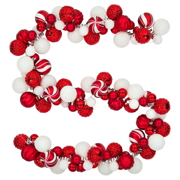 Holiday Time Braided Ornament Christmas Garland, Red and White, 65 in