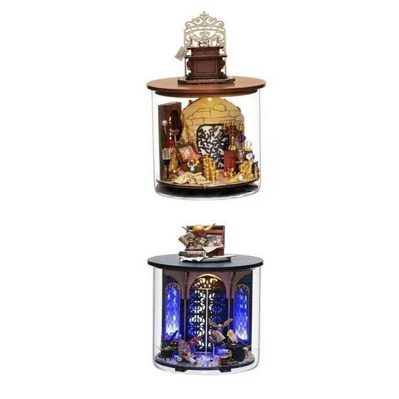 Rongfmy 2 Wooden Doll Houses Miniature Dream Bottle Tiny House for Children And