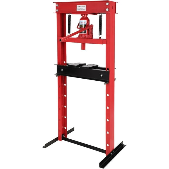 20-Ton Hydraulic Shop Press, Heavy Duty Benchtop Hydraulic Shop Press with 2 Press Plates, H-Frame Pneumatic Shop Press Adjustable Height,Red