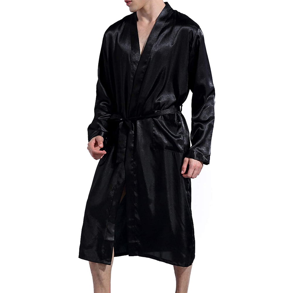 FeionaMen's Long Bathrobe Sleepwear Satins Loungewear Satin Kimono