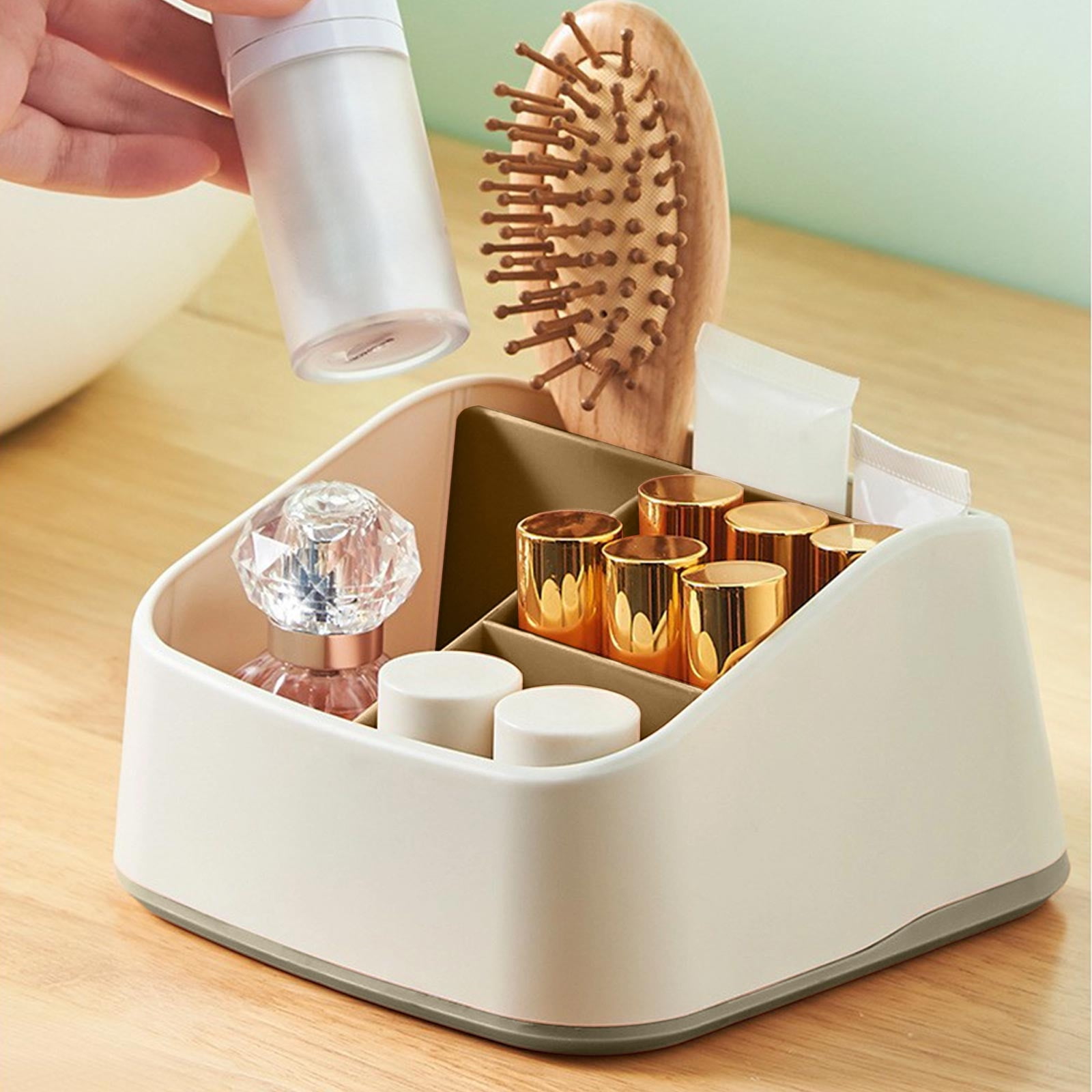 4 Compartment Desktop Storage Organizer Plastic Desk Organizer Box for Office Supplies Pens Cards Makeup and Remote Controls Space Saving Countertop Storage Bin