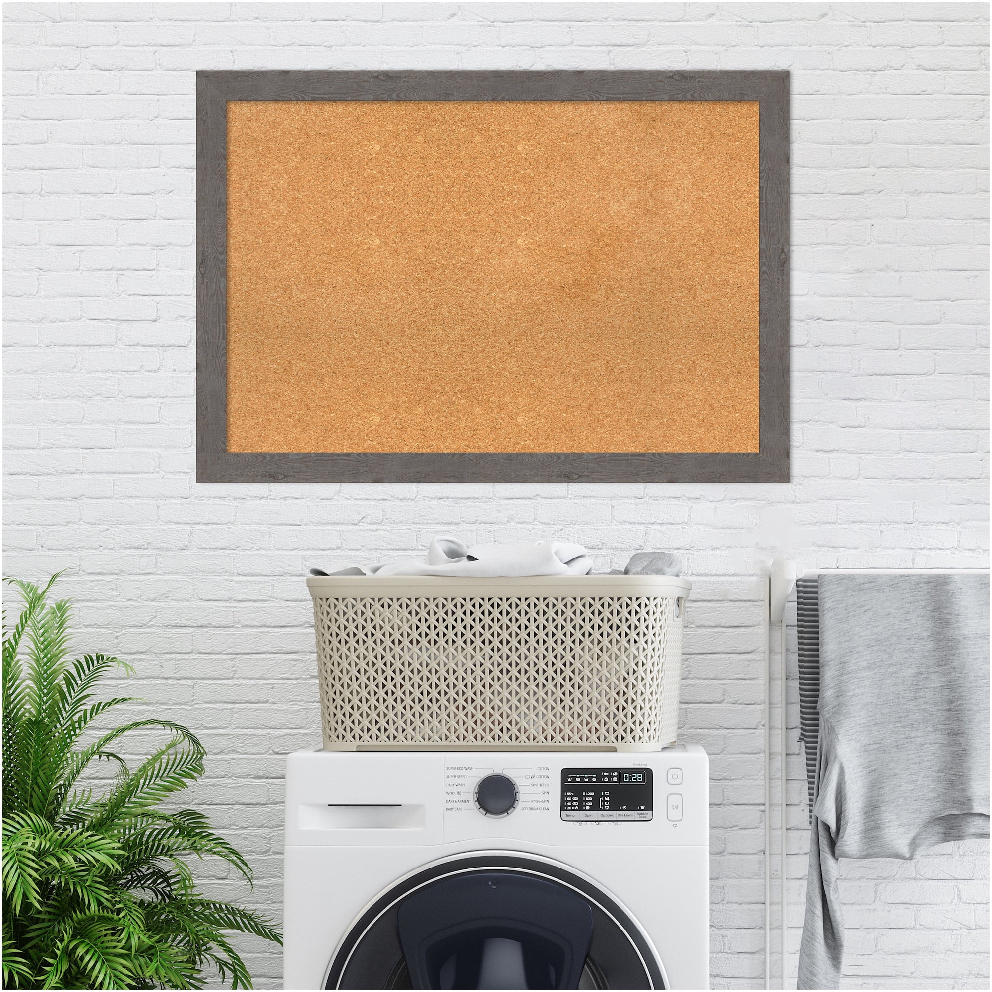 Amanti Art Natural Cork Board Framed Rustic Plank Grey Narrow Bulletin Board 39 in. x 27 in.