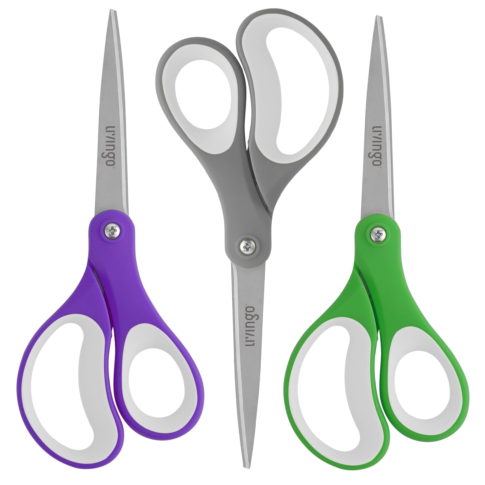 LIVINGO 24 Pack Office Scissors, Multipurpose 8” Sharp Shears Bulk for Adult Home Purple Green Gray