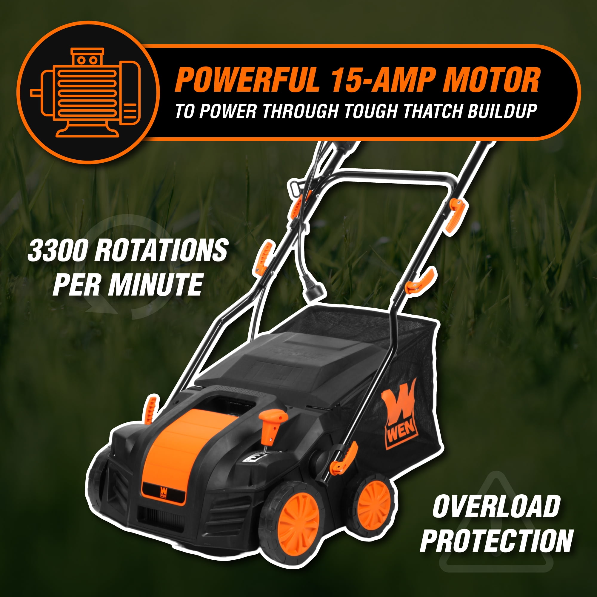 WEN 2 in 1 16” 15 amp Corded Electric Self Propelled Walk-Behind Dethatcher and Scarifier