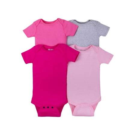 Little Star Organic Short Sleeve Solid Bodysuits, 4-pack (Baby GIRLS)
