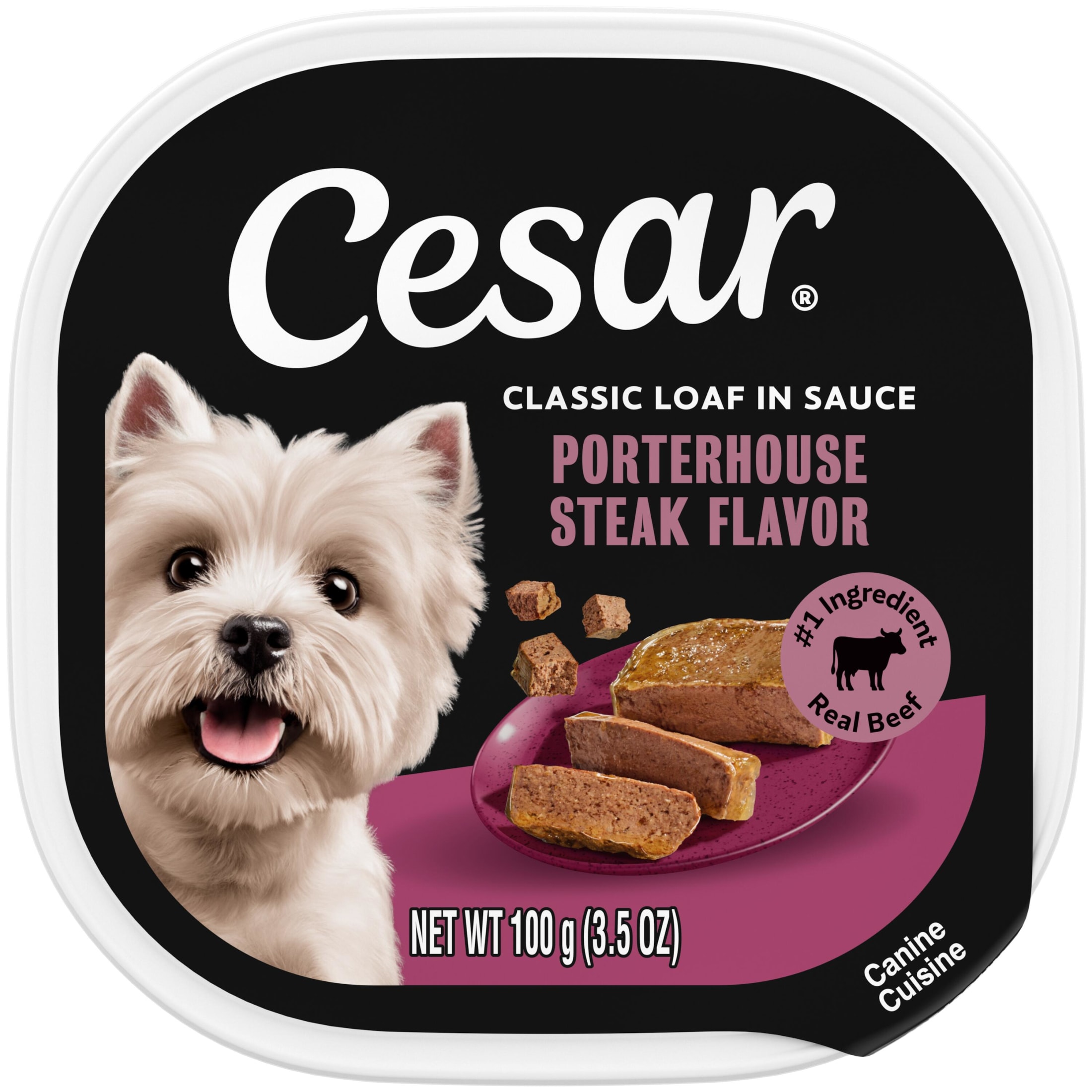 Cesar Classic Loaf in Sauce Wet Dog Food Porterhouse Steak Flavor, 3.5 oz. Easy Peel Tray, 24 Count