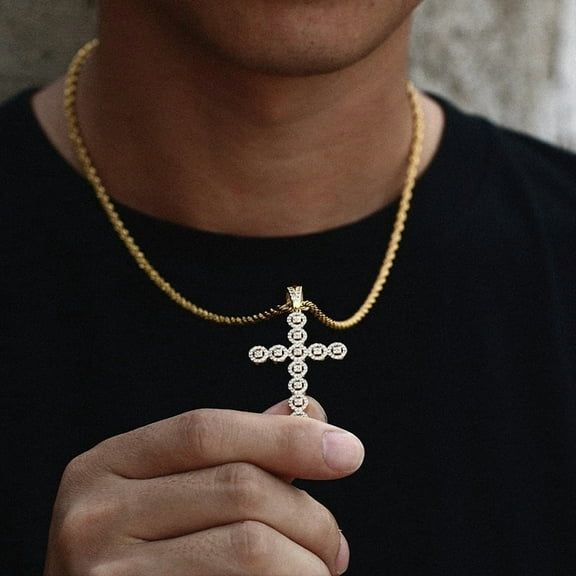 High Quality 14K Yellow Gold Clear Cubic Zirconia Women Gorgeous Round Design Cross Charm Pendant Jewelry