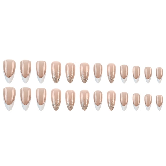 Mediums Length False Nails White French Tip Acrylic Nails Full Covers on Nails Sparkling Press On Nails for Women