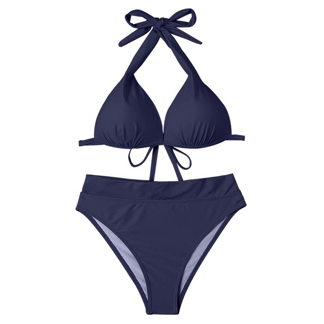 Mujeres sexy con almohadillas para el pecho sin soporte de acero con cuello en V cuello halter Seaside Beach Swim Bikinis Set Split traje de baño Fridja nalpqowj58044